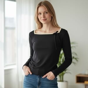 Vtg 90s Ann Taylor Black Long Sleeve Top Small Y2K Dark Coquette Romantic